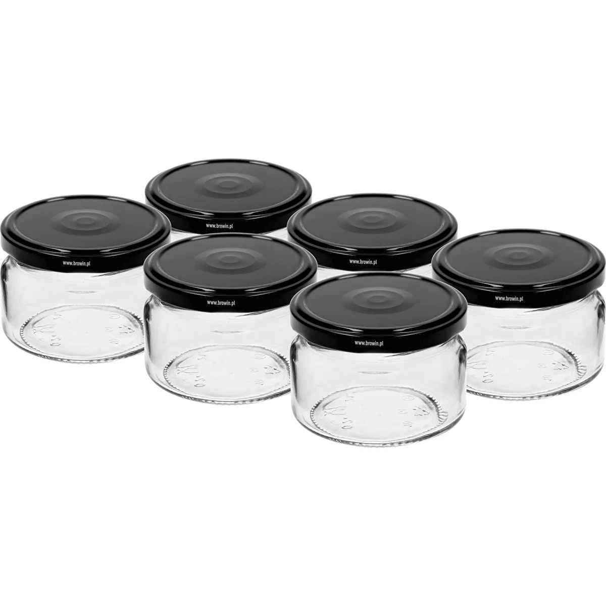 Alacsony 200 ml-es befőttesüveg - fekete fi 82/6 csavaros kupakkal, 6 db