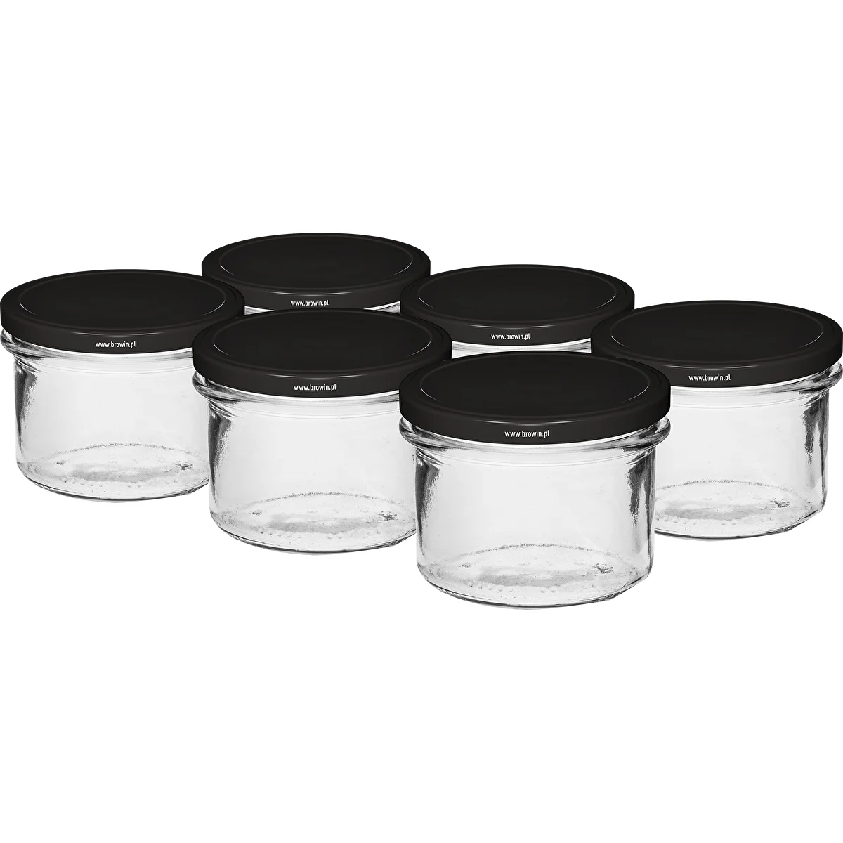 Egyenes falú 235 ml-es (fi82) befőttesüveg fekete kupakkal, 6 db