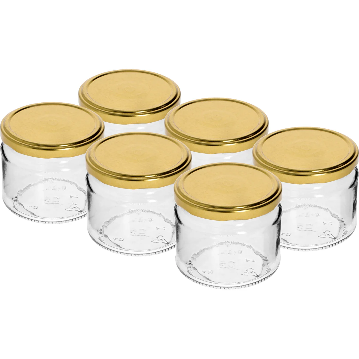 Alacsony 330 ml-es befőttesüveg - aranyszínű kupakkal, Ø 82/6, 6 db