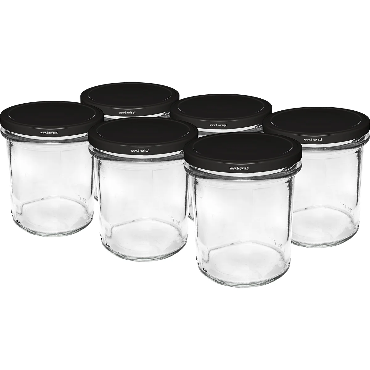 Egyenes falú 350 ml-es befőttesüveg fekete fi82-es csavaros tetővel - 6 db