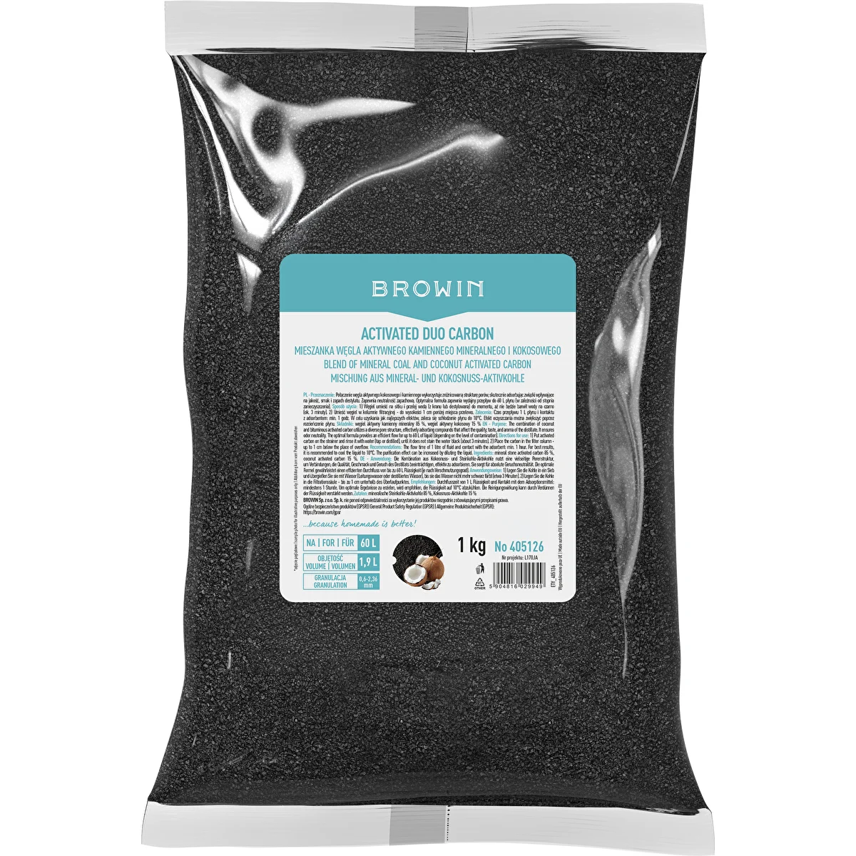 Activated Duo Carbon - ásványi (kőszén alapú) és kókuszhéj-eredetű aktívszén-keverék, 1 kg, akár 60 literhez