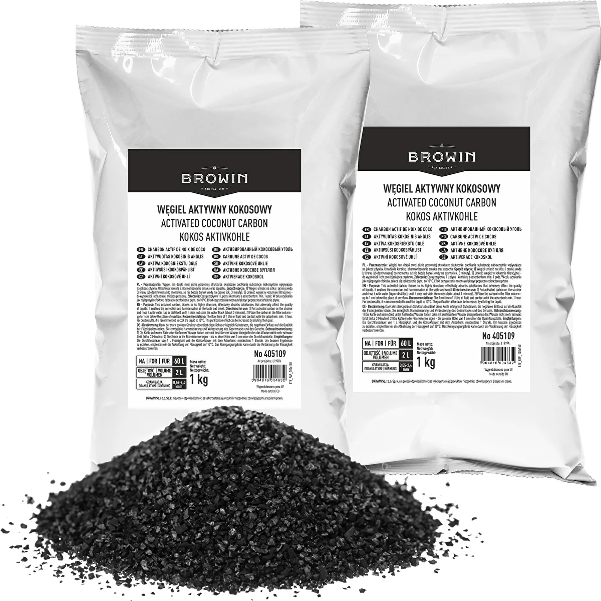 Kókuszhéjból készült aktív szén 1 kg x 2 – szett