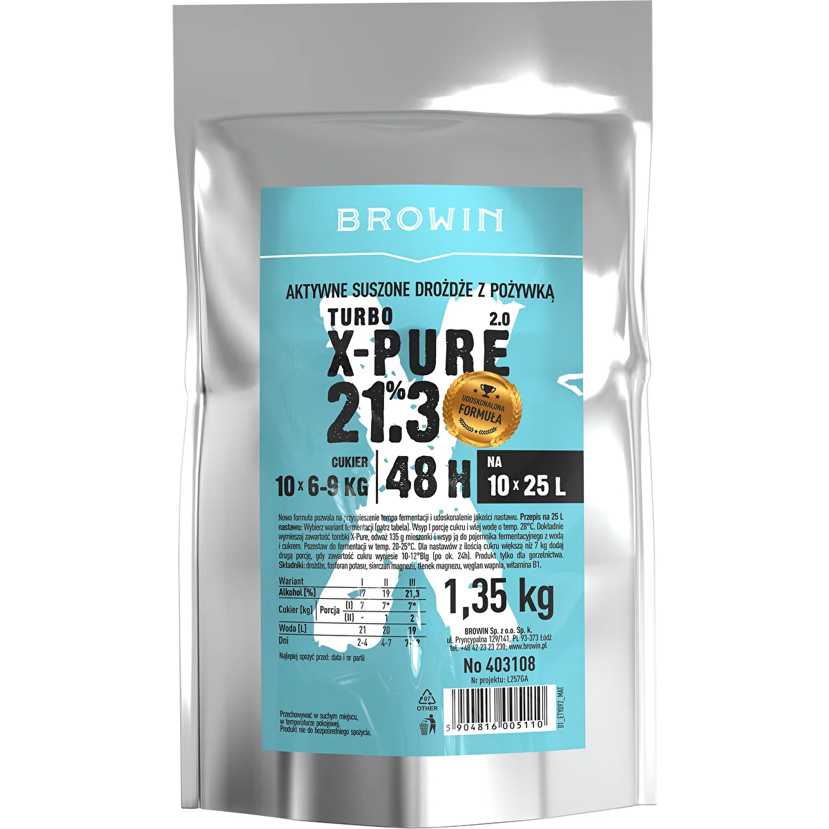 Turbo X-Pure 21,3% turbóélesztő, 10 x 25 L, 1,35 kg