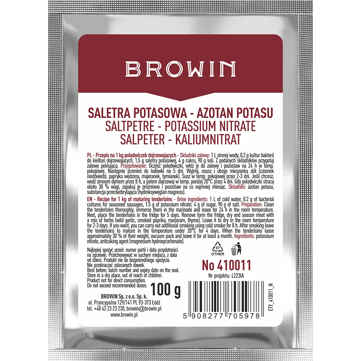 Kálium-nitrát húsok pácolásához, 100 g