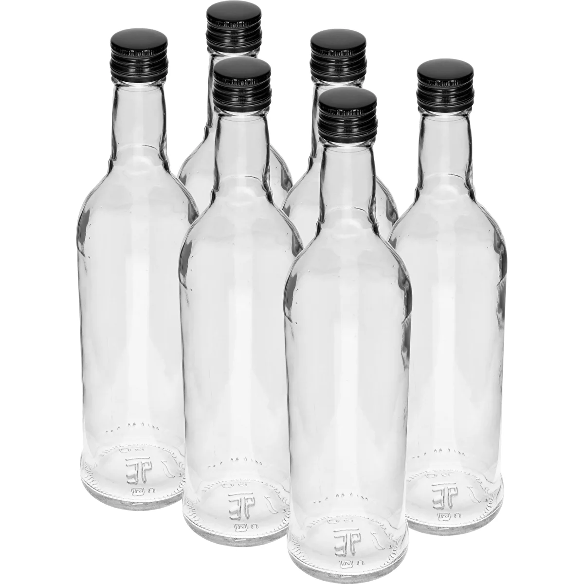 500 ml-es Karcsú üveg, fekete csavaros kupakkal, vodkához, 6 db.