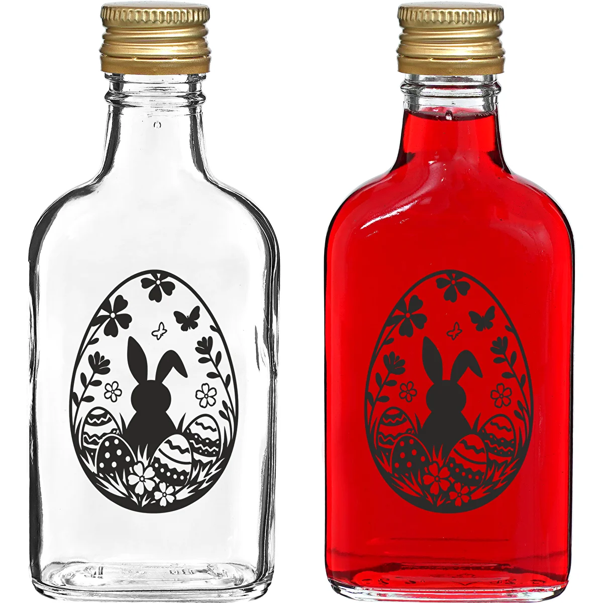 Lapos üvegpalack 200 ml, csavaros kupakkal, „Húsvéti hímes tojás” mintával, 1 db