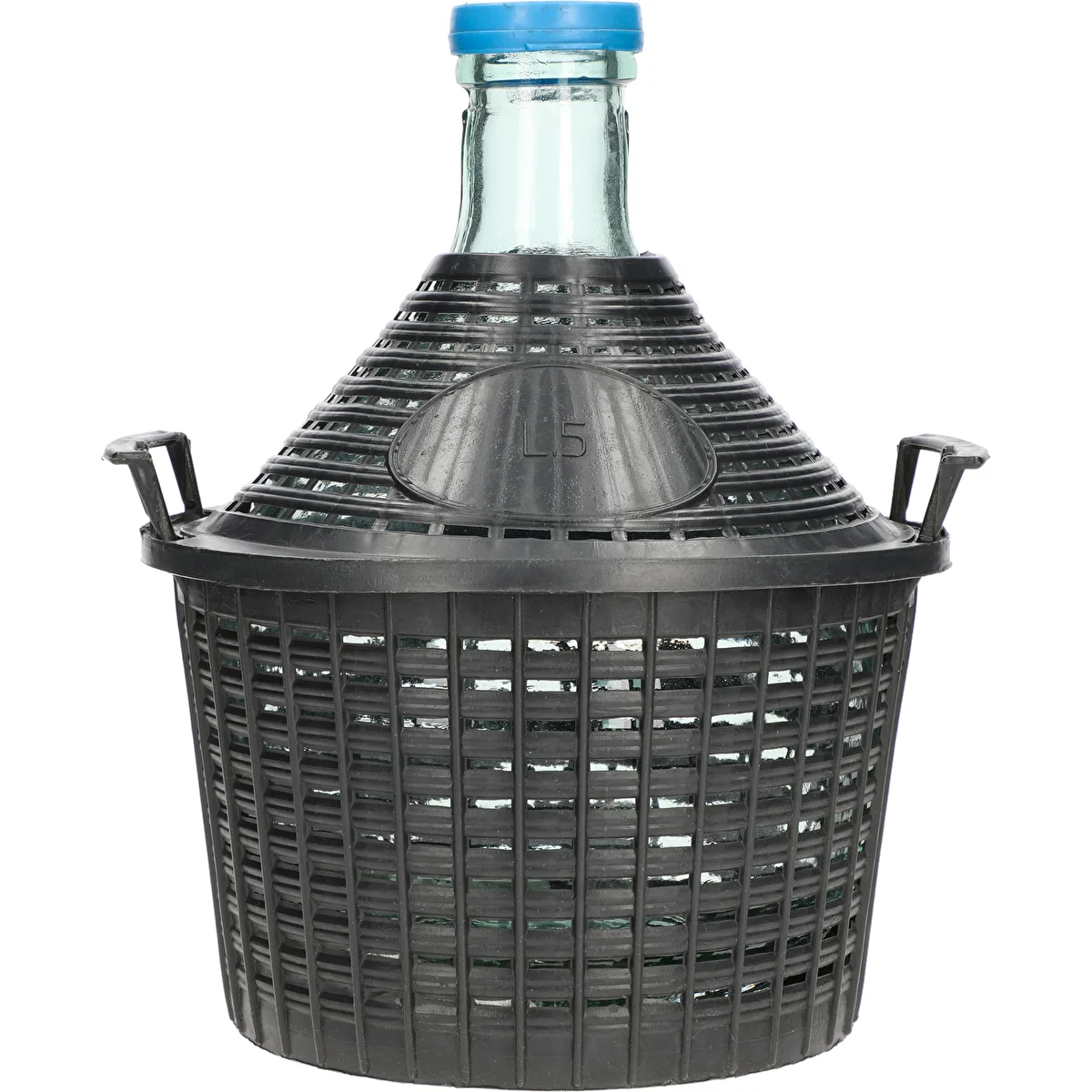 5 L-es boros üvegballon műanyag kosárban