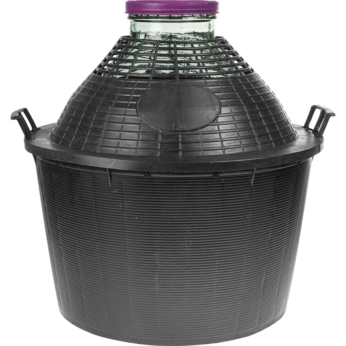 34 l-es széles szájú borballon műanyag kosárban