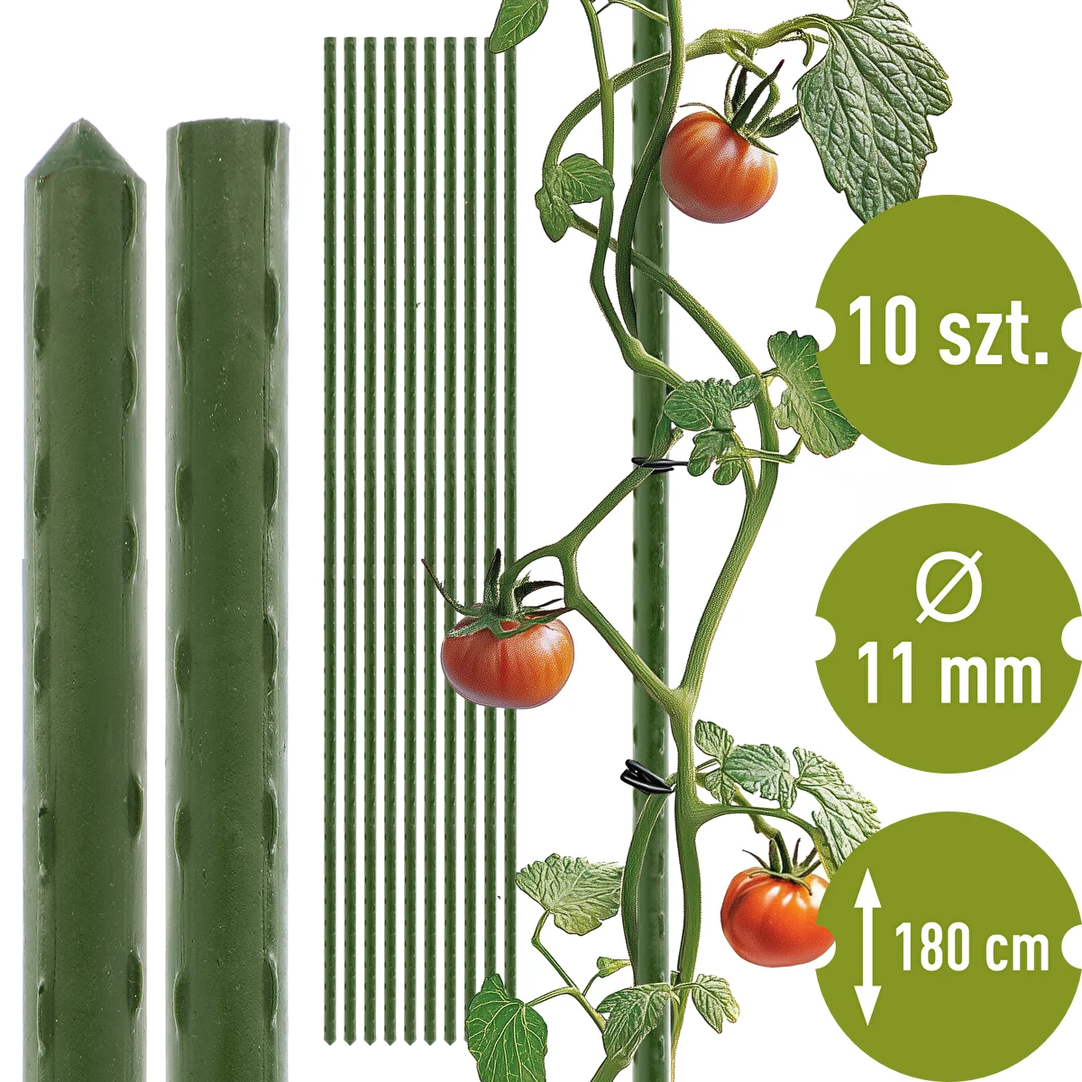 Bioogród kerti karók – bevonatos acél, 1,8 m, Ø 11 mm, 10 db