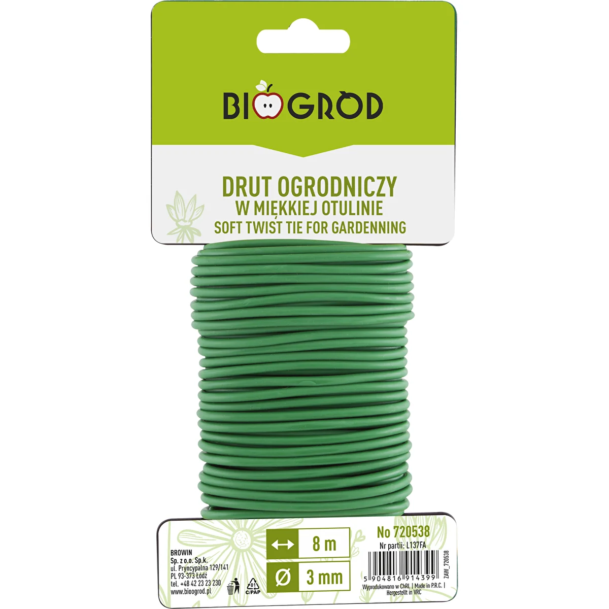 Puha bevonatú kerti drót 8 m x 3 mm
