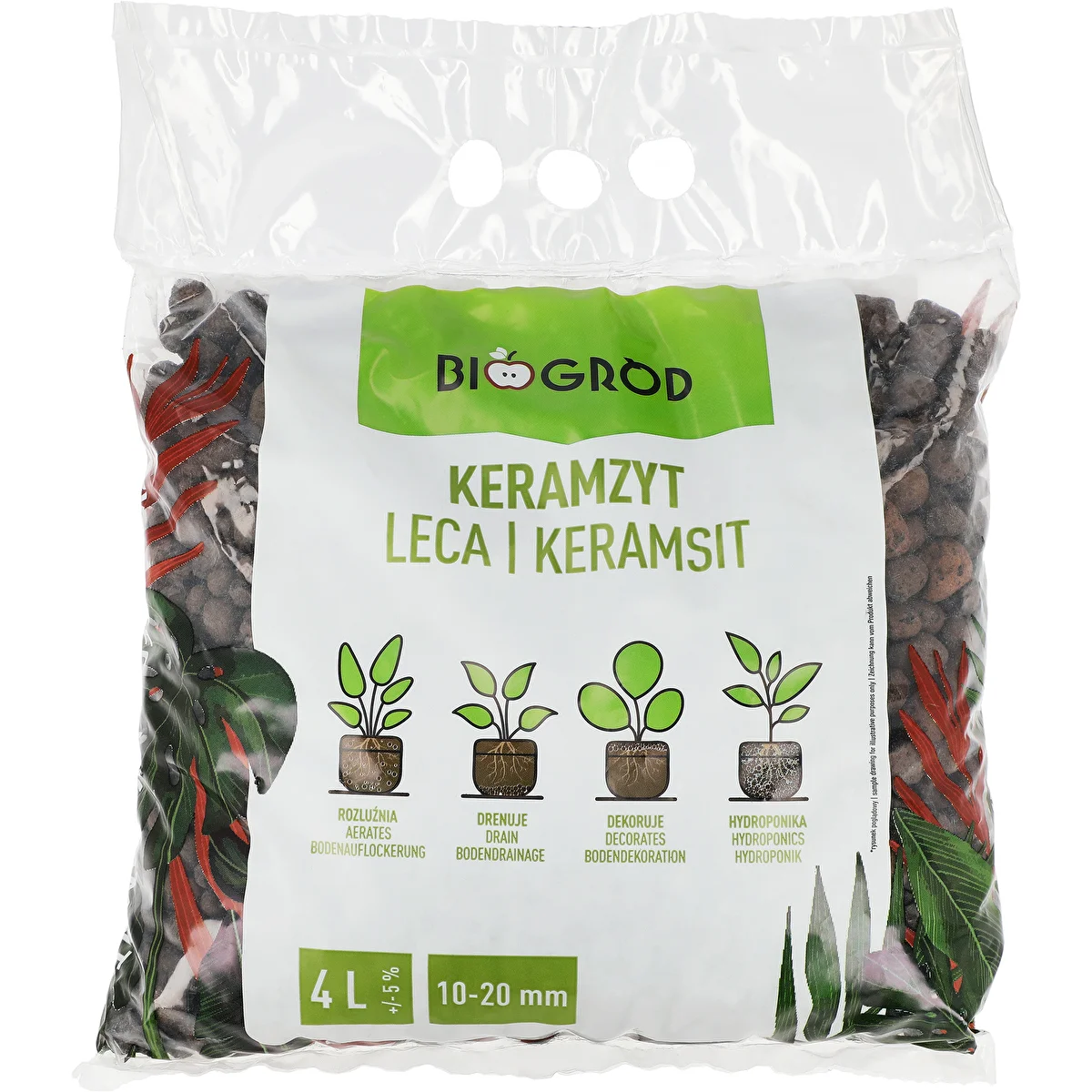 Keramizit cserepes növényekhez, kertészethez és üvegbe zárt minierdőkhöz, 10–20 mm, 4 l
