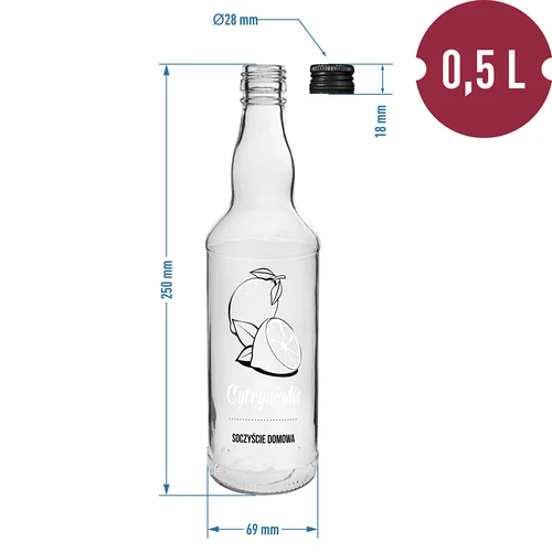 500 ml-es üvegpalack csavaros kupakkal, „Cytrynówka” felirattal, 1 db - 4