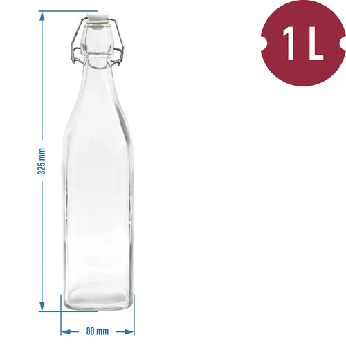 1 L-es, hermetikusan záródó csatos üveg - szögletes - 2