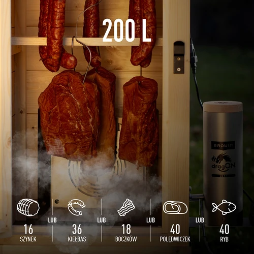 200 L-es, fából készült kerti füstölő – dragON Wood 100E elektromos fűtőmodullal és vezérlővel - 7