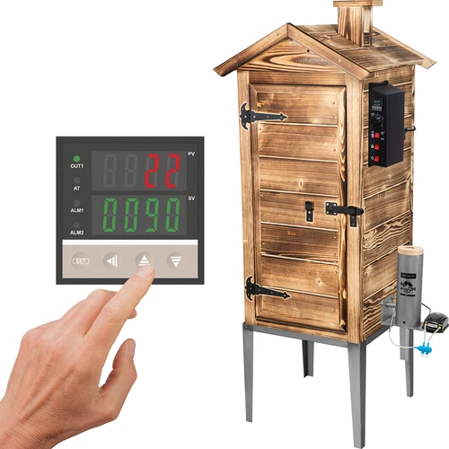 200 L-es kerti füstölő dragON Wood 100E – fatüzeléses, elektromos fűtőmodullal és vezérlővel
