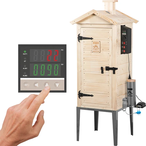 200 literes, fából készült kerti füstölő – dragON Wood 100E elektromos fűtőmodullal és vezérlővel