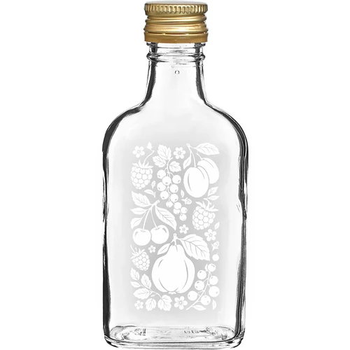 200 ml-es laposüveg csavaros kupakkal, „Gyümölcsök” nyomattal (2. minta)