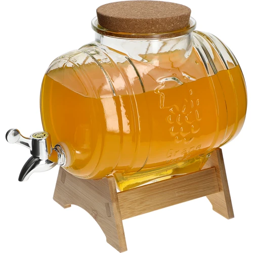 3 literes üveg hordócska, széles betöltőnyílással, parafadugóval, állvánnyal és csappal - 4