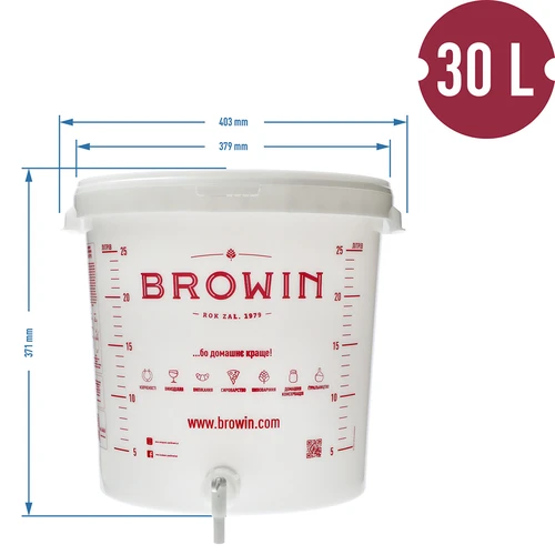 30 L-es erjesztő edény fedéllel, csappal és erjesztőcsővel UA - 14