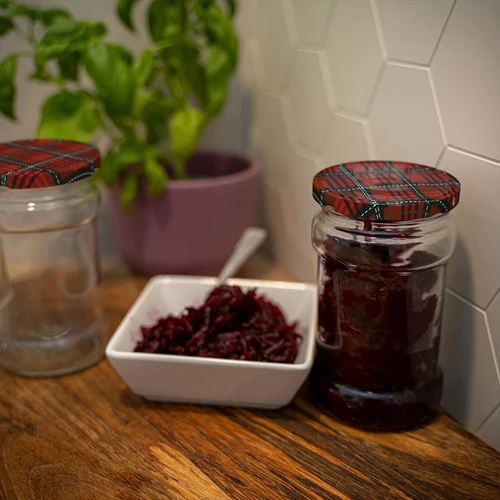 300 ml-es befőttesüvegek színes csavaros tetőkkel, fi 66 – 6 db - 17