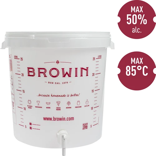 30L-es erjesztő edény, fehér színben, nyomattal, csappal és 2 db erjesztőcsővel - j.EN - 10