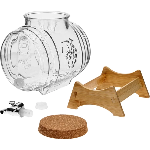 5 l-es üveg hordócska, széles betöltőnyílással, dugóval, állvánnyal és csappal - 3