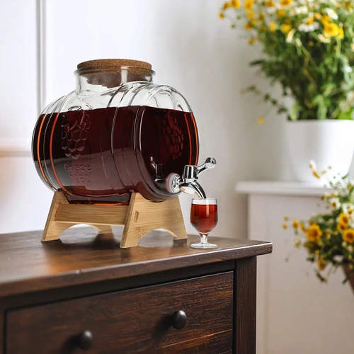 5 l-es üveg hordócska, széles betöltőnyílással, dugóval, állvánnyal és csappal - 6