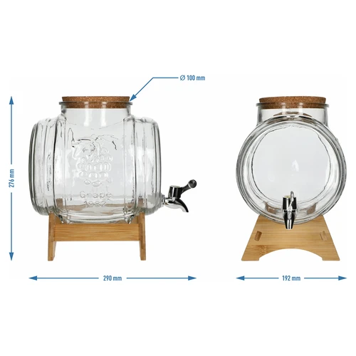 5 l-es üveg hordócska, széles betöltőnyílással, dugóval, állvánnyal és csappal - 7