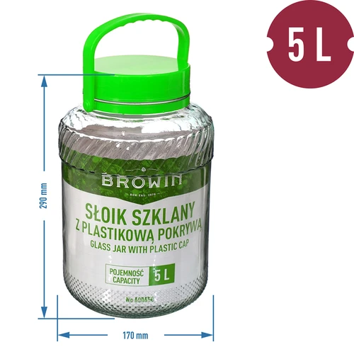 5 literes befőttes üveg csipesszel - zöld csavaros tető - 6