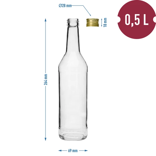 500 ml-es, egyenes falú, vodkához való palack csavarzárral - 8 db - 7