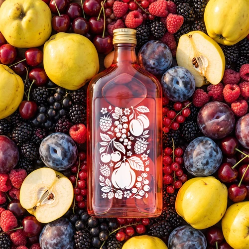 500 ml-es laposüveg csavaros kupakkal és „Gyümölcsök” nyomattal – 2. minta - 6