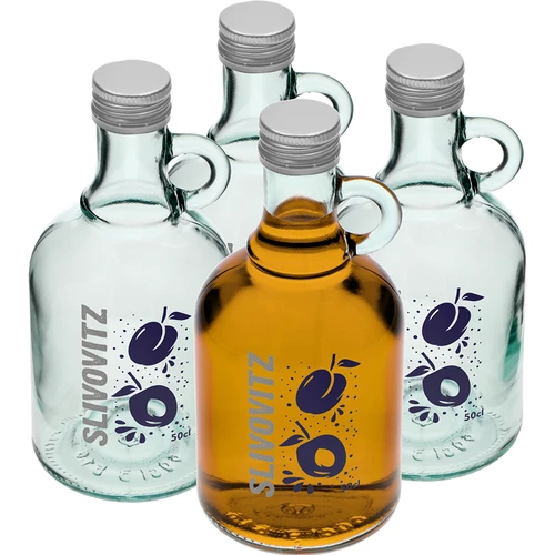 500 ml-es palack csavaros kupakkal és kétszínű Slivovitz nyomattal - 4 db