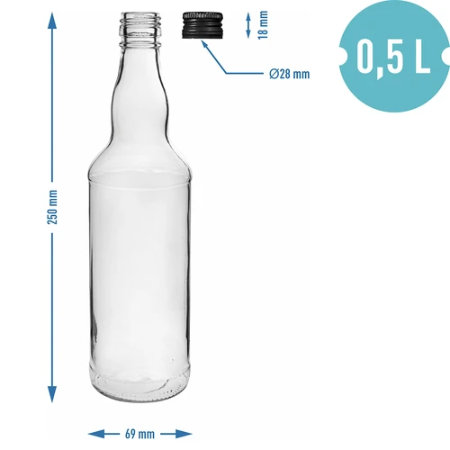500 ml-es vodkás üveg, fekete kupakkal, 6 db - 5