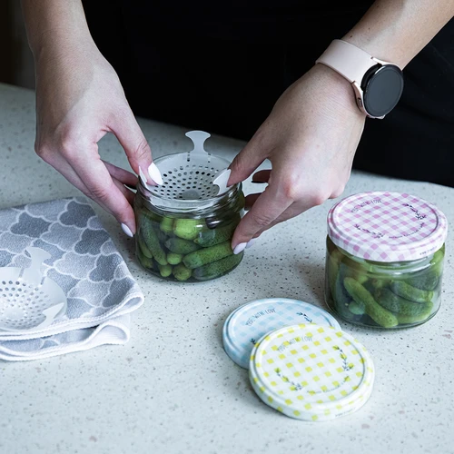 Alacsony, 330 ml-es befőttes üveg – színes TO 82/6 csavaros kupakkal, 6 db - 8