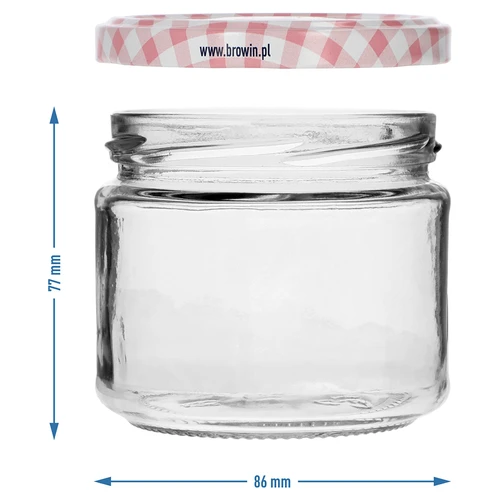 Alacsony, 330 ml-es befőttes üveg – színes TO 82/6 csavaros kupakkal, 6 db - 7