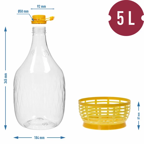 Dama 5 L PET demizson, csavaros kupakkal, fogantyúval és kosárral - 6