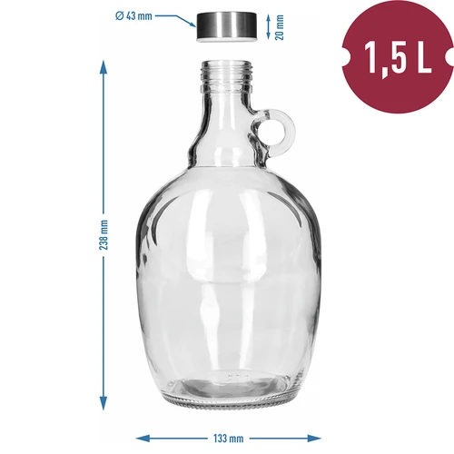 Dama demizson 1,5 L, fi 43 mm-es fém csavaros kupakkal és fogantyúval - 5