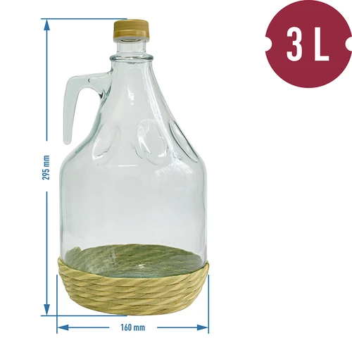 Dama demizson 3 l, hálós borítással, csavaros kupakkal - 2