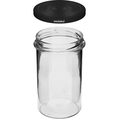 Egyenes falú befőttesüveg 545 ml (fi 82) - fekete csavaros tetővel, 6 db - 4