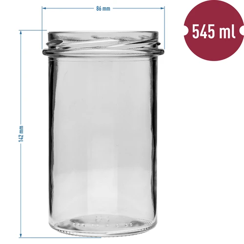 Egyenes falú befőttesüveg 545 ml (fi 82) - fekete csavaros tetővel, 6 db - 6