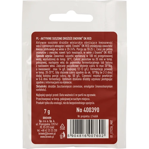 Enovini® OK RED – savasságot csökkentő borélesztő, 7 g - 2