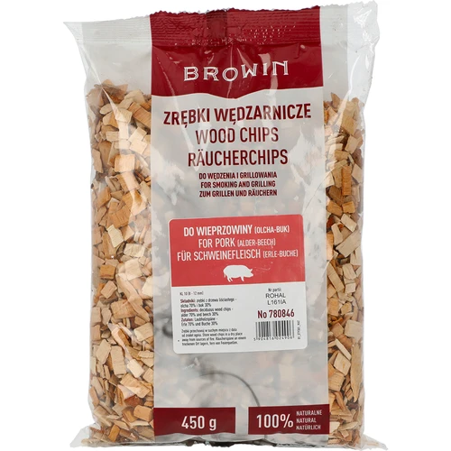 Füstölő/grillező forgács sertéshúshoz - keverék (70% éger, 30% bükk), 450 g, kl.10