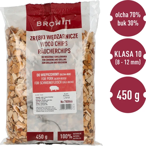 Füstölő/grillező forgács sertéshúshoz - keverék (70% éger, 30% bükk), 450 g, kl.10 - 3