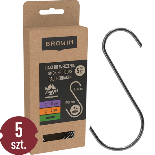 Füstölő kampók – S alakú, 45°-ban lecsapott végű, 4 mm x 150 mm, 5 db