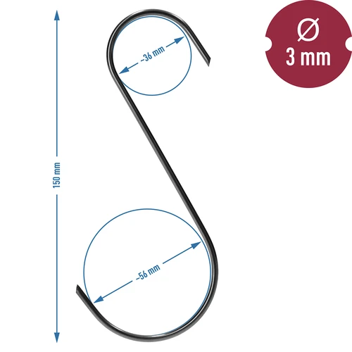 Füstölőkampók – S alakú, 45°-ban vágott, 3 mm x 150 mm, 5 db - 6