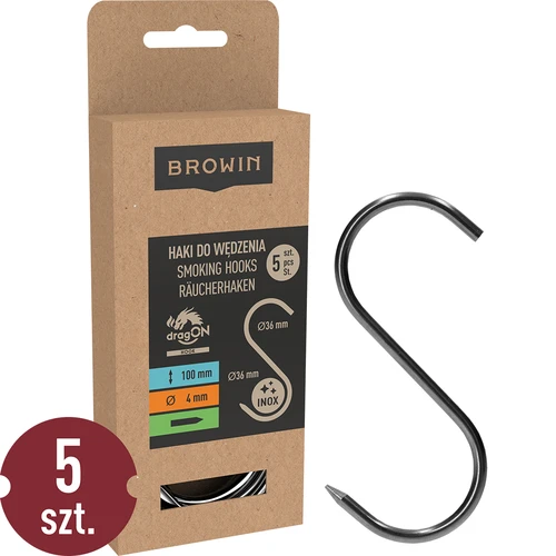 Füstölőkampók – S-alakú, kihegyezett, 4 mm x 100 mm, 5 db