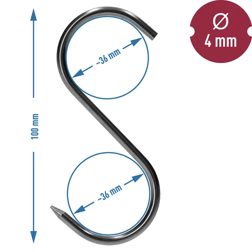 Füstölőkampók – S-alakú, kihegyezett, 4 mm x 100 mm, 5 db - 6