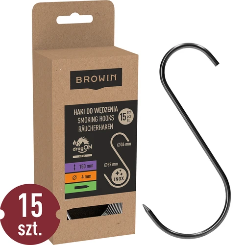 Füstölőkampók – S alakú, kihegyezett, 4 mm x 150 mm, 15 db