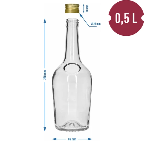 GLORIA üveg 0,5 l, arany csavaros kupakkal, fi 28-as, 1 db - 6