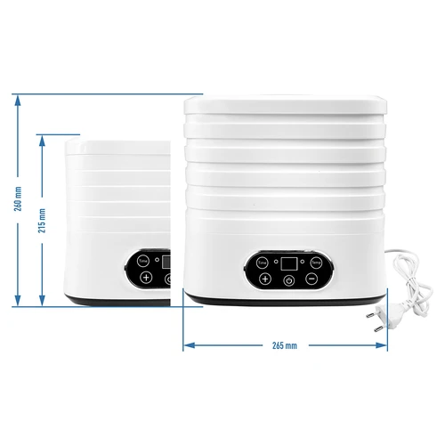 Gomba-, gyümölcs-, zöldség- és gyógynövényszárító hőfokszabályozással, 240 W, fehér - 13